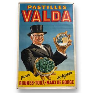 Affiche Publicitaire Originale Pastilles Valda Circa 1940